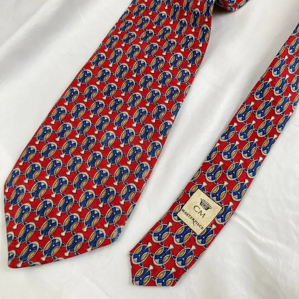 Vintage Countess Mara Short Red Silk Medallion Art Deco Print Wide Tie Designer